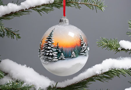 Snow Glass Ball Ornament for Christmas Backgroundの素材