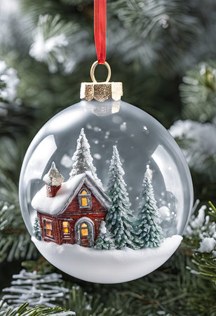 Snow Glass Ball Ornament for Christmas Backgroundの素材