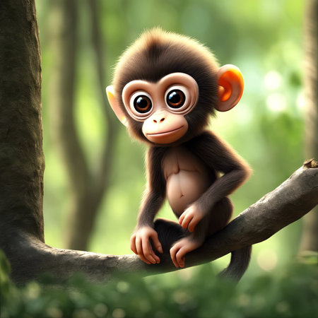 3D Style of a Monkey in the Forest for World Wildlife Day Backgroundの素材