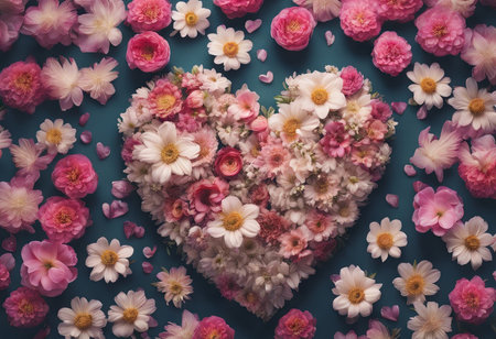 Beautiful Heart Shaped Blooming Flowers for Valentine's Day Backgroundの素材