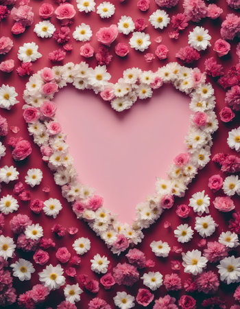 Beautiful Heart Shaped Blooming Flowers for Valentine's Day Backgroundの素材