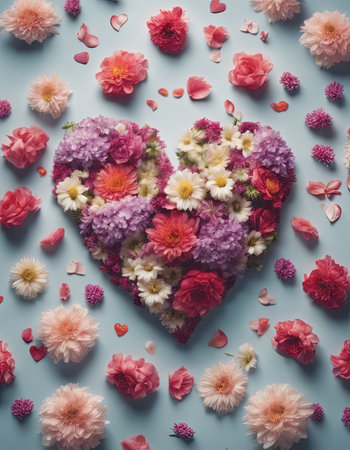 Beautiful Heart Shaped Blooming Flowers for Valentine's Day Backgroundの素材