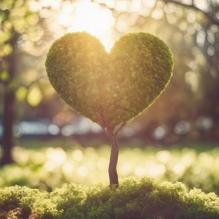 Heart Shaped Tree Branches With Sunrise for Valentine's Day Backgroundの素材