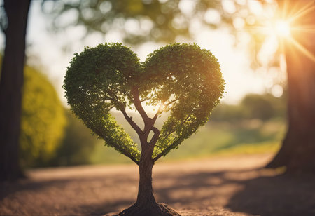 Heart Shaped Tree Branches With Sunrise for Valentine's Day Backgroundの素材