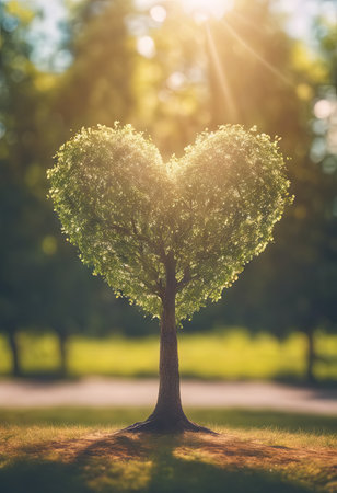 Heart Shaped Tree Branches With Sunrise for Valentine's Day Backgroundの素材