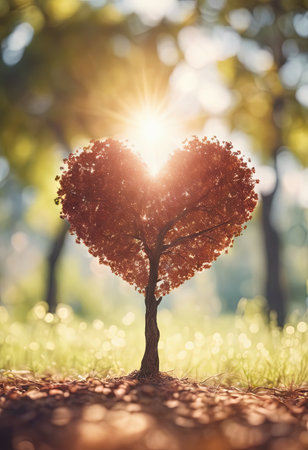 Heart Shaped Tree Branches With Sunrise for Valentine's Day Backgroundの素材