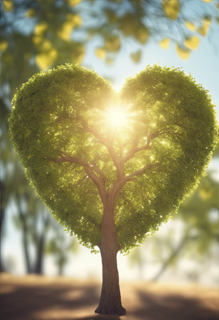 Heart Shaped Tree Branches With Sunrise for Valentine's Day Backgroundの素材
