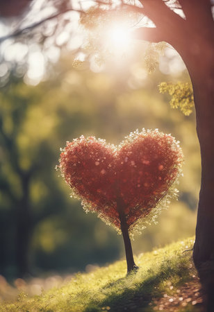 Heart Shaped Tree Branches With Sunrise for Valentine's Day Backgroundの素材