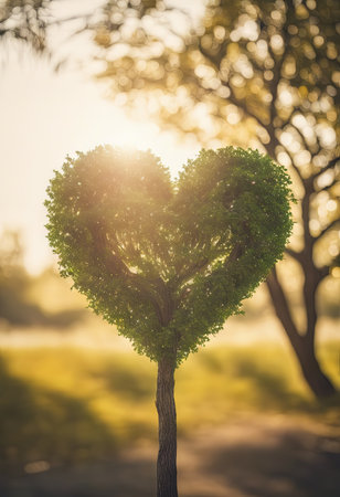 Heart Shaped Tree Branches With Sunrise for Valentine's Day Backgroundの素材