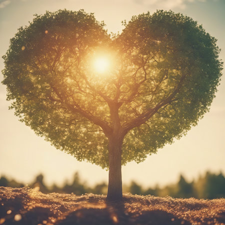 Heart Shaped Tree Branches With Sunrise for Valentine's Day Backgroundの素材