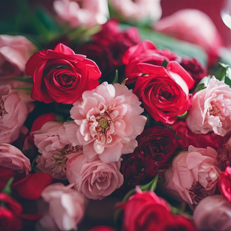 Beautiful Pink Flowers on a White Table for Valentine's Day Backgroundの素材