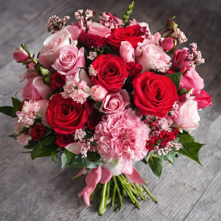 Beautiful Pink Flowers on a White Table for Valentine's Day Backgroundの素材