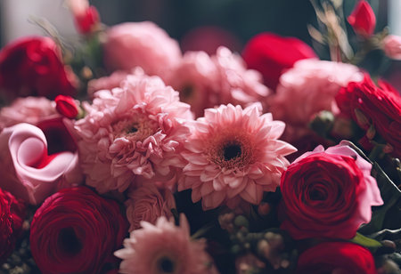 Beautiful Pink Flowers on a White Table for Valentine's Day Backgroundの素材