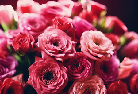 Beautiful Pink Flowers on a White Table for Valentine's Day Backgroundの素材