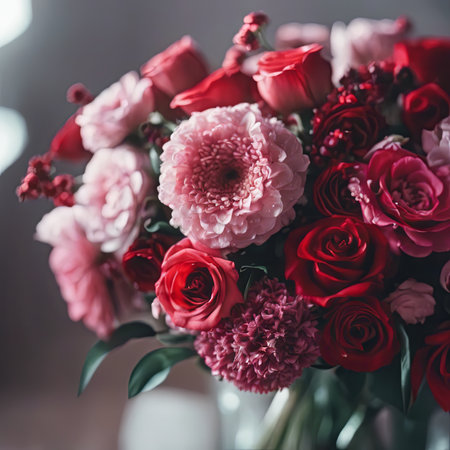Beautiful Pink Flowers on a White Table for Valentine's Day Backgroundの素材