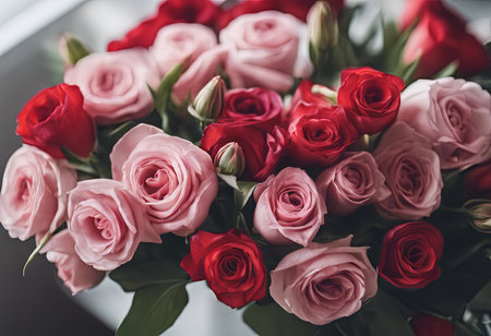 Beautiful Pink Flowers on a White Table for Valentine's Day Backgroundの素材