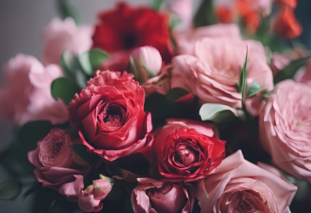 Beautiful Pink Flowers on a White Table for Valentine's Day Backgroundの素材