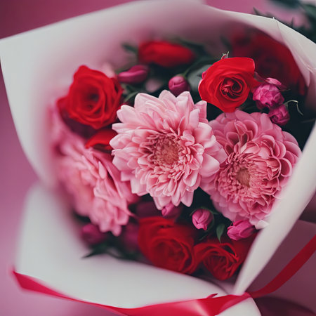 Beautiful Pink Flowers on a White Table for Valentine's Day Backgroundの素材