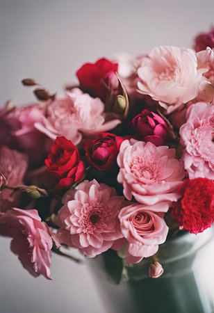 Beautiful Pink Flowers on a White Table for Valentine's Day Backgroundの素材