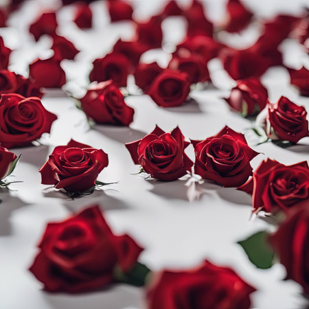 Pile of Beautiful Red Roses on a White Table for Valentine's Day Backgroundの素材