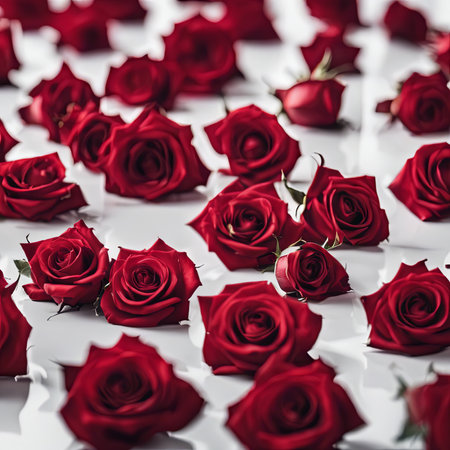 Pile of Beautiful Red Roses on a White Table for Valentine's Day Backgroundの素材