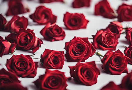 Pile of Beautiful Red Roses on a White Table for Valentine's Day Backgroundの素材