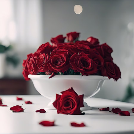 Pile of Beautiful Red Roses on a White Table for Valentine's Day Backgroundの素材