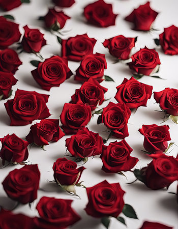Pile of Beautiful Red Roses on a White Table for Valentine's Day Backgroundの素材