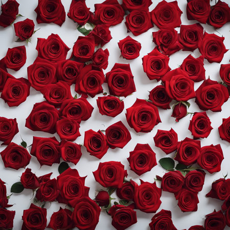 Pile of Beautiful Red Roses on a White Table for Valentine's Day Backgroundの素材