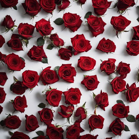 Pile of Beautiful Red Roses on a White Table for Valentine's Day Backgroundの素材