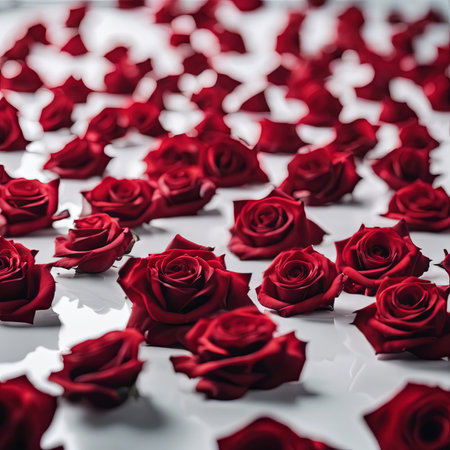 Pile of Beautiful Red Roses on a White Table for Valentine's Day Backgroundの素材