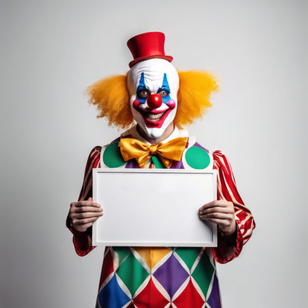 Funny Clown Holding Blank Board for April Fools Backgroundの素材