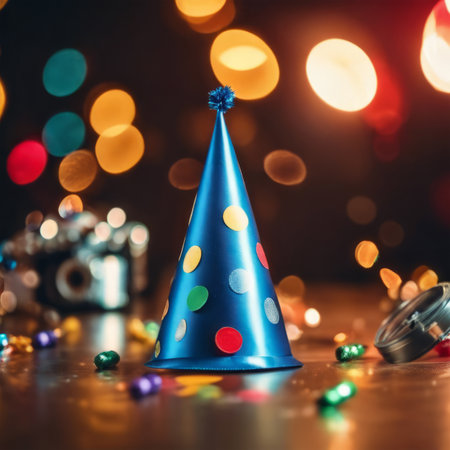 Party Hat and Other Decorations for April Fools or Birthday Backgroundの素材