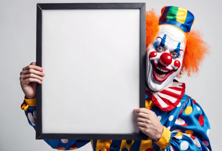 Funny Clown Holding Blank Board for April Fools Backgroundの素材