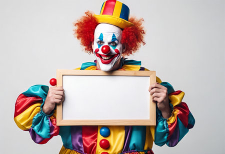 Funny Clown Holding Blank Board for April Fools Backgroundの素材