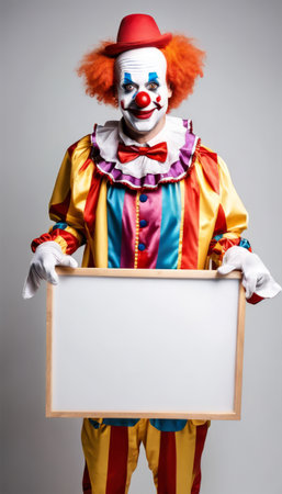 Funny Clown Holding Blank Board for April Fools Backgroundの素材