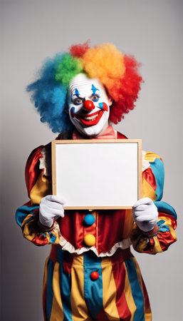 Funny Clown Holding Blank Board for April Fools Backgroundの素材