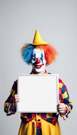 Funny Clown Holding Blank Board for April Fools Backgroundの素材