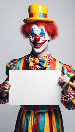 Funny Clown Holding Blank Board for April Fools Backgroundの素材