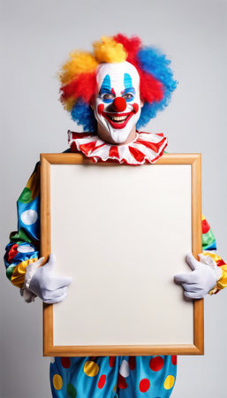 Funny Clown Holding Blank Board for April Fools Backgroundの素材