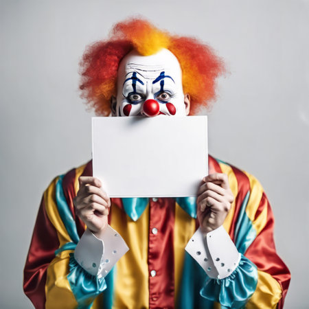 Funny Clown Holding Blank Board for April Fools Backgroundの素材