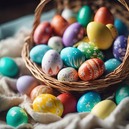Colorful Easter Eggs in the Basket for Easter Backgroundの素材