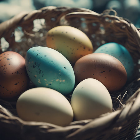 Colorful Easter Eggs in the Basket for Easter Backgroundの素材