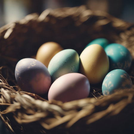 Colorful Easter Eggs in the Basket for Easter Backgroundの素材