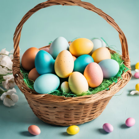 Colorful Easter Eggs in the Basket for Easter Backgroundの素材