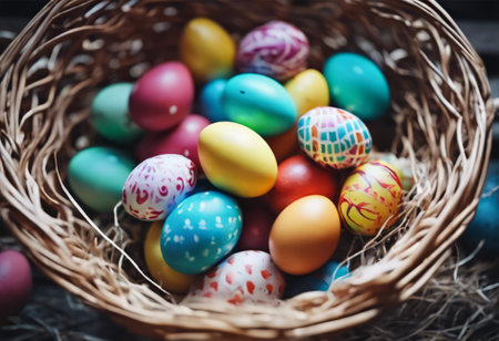 Colorful Easter Eggs in the Basket for Easter Backgroundの素材