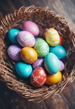 Colorful Easter Eggs in the Basket for Easter Backgroundの素材