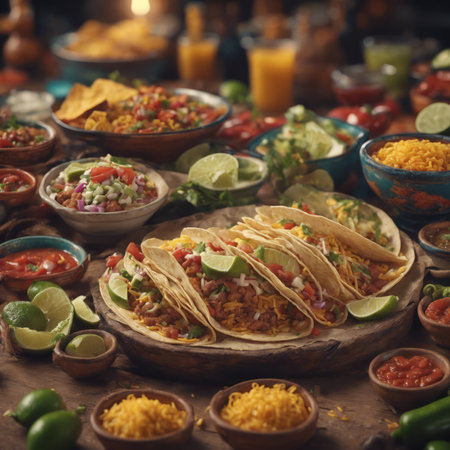 Traditional Mexican Foods on the Table for Food Backgroundの素材