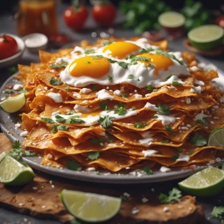 Traditional Mexican Food Chilaquiles on the Table for Food Backgroundの素材