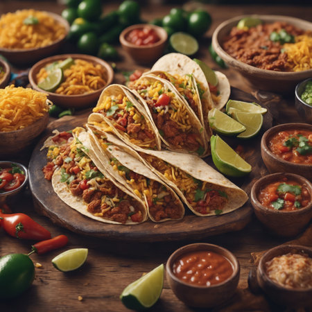 Traditional Mexican Foods on the Table for Food Backgroundの素材
